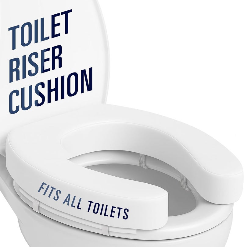 VIVE وسادة رفع مقعد المرحاض لكبار السن - تناسب عالمي - مقعد مرحاض مرتفع مع رغوة عالية الكثافة للمقاسات الطويلة والعادية - مقبض قوي، مبطن ومريح - رافع طبي مرتفع لذوي الاحتياجات الخاصة - Image 1